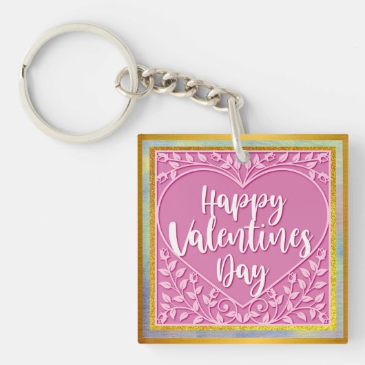 Moderne Roze Roos Bloemhart Romantisch Valentijn Sleutelhanger (Voorkant)