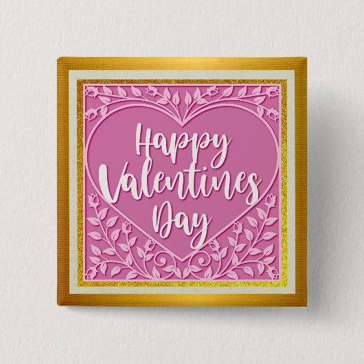 Moderne Roze Roos Bloemhart Romantisch Valentijn Vierkante Button 5,1 Cm (Voorkant)
