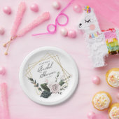 Moderne Roze Roos Bloemige Gouden Frame Bruidsdouc Papieren Bordje (Feest)