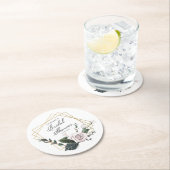 Moderne Roze Roos Bloemige Gouden Frame Bruidsdouc Ronde Kartonnen Onderzetter (Insitu)