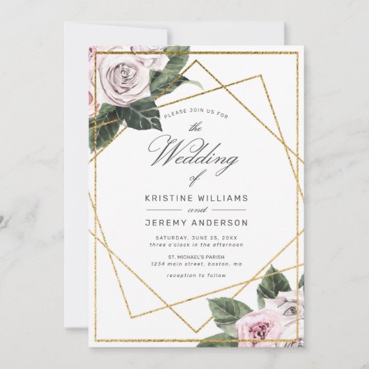 Moderne roze Roos Floral Gold Lijst Weddenschap I Kaart (Voorkant)