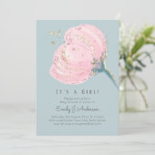 Moderne Roze Roos Glitters Het is een Meisje Baby (Staand voorkant)