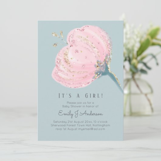 Moderne Roze Roos Glitters Het is een Meisje Baby  (Staand voorkant)