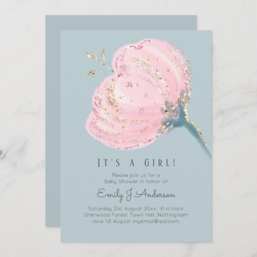 Moderne Roze Roos Glitters Het is een Meisje Baby  (Voorkant / Achterkant)