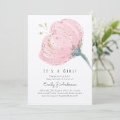 Moderne Roze Roos Glitters Het Is Een Meisje Baby  (Staand voorkant)