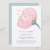 Moderne Roze Roos Glitters Het Is Een Meisje Baby  (Voorkant / Achterkant)