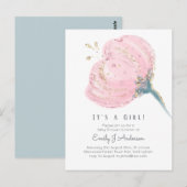 Moderne Roze Roos Glitters Het Is Een Meisje Baby Briefkaart (Voorkant / Achterkant)