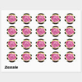Moderne Roze Rose Faux Gouden Folie Gestreepte Bru Ronde Sticker (Vel)