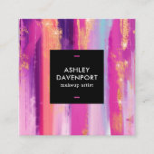 Moderne roze rose goud glitter penseelstreken make vierkante visitekaartje (Voorkant)