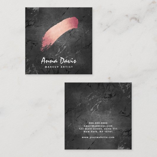 Moderne roze rosé goud penseelstreek make-up artie vierkante visitekaartje (Voorkant / Achterkant)