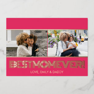 Moderne Roze Roségoud Beste Moeder Ooit Foto Colla Folie Feestdagenkaart