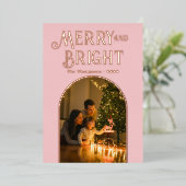 Moderne Roze & Roségouden Kerstfoto Folie Feestdagenkaart (Staand Voorkant)