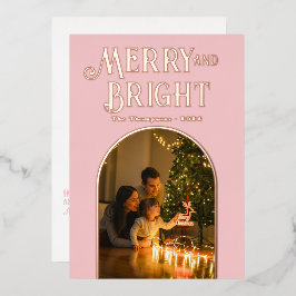 Moderne Roze & Roségouden Kerstfoto Folie Feestdagenkaart