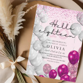 Moderne Roze Roze 18e Verjaardag Glitter Ballonnen Kaart