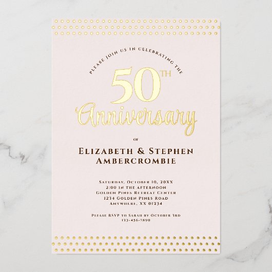 Moderne Roze Roze 50ste Huwelijksverjaardag Folie Uitnodiging (Voorkant)