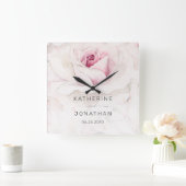 Moderne roze roze bloemen bruinbruidsnamen bruilof vierkante klok (Huis)