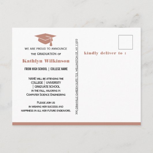 Moderne Roze Roze Boog Vet Schrift Foto Grad Aankondigingskaart (Achterkant)