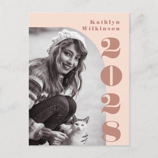 Moderne Roze Roze Boog Vet Schrift Foto Grad Aankondigingskaart (Voorkant)