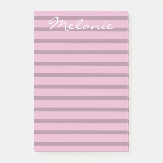 Moderne roze roze en mauve gestreept post-it® notes (Voorkant)