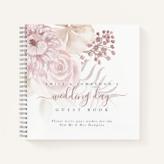 Moderne roze roze Florals Weddenschap Notitieboek (Voorkant)