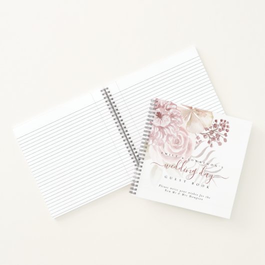 Moderne roze roze Florals Weddenschap Notitieboek (Binnen)