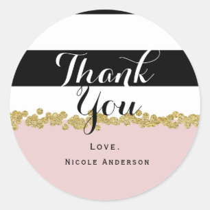 Moderne Roze Roze Goud Zwart & Witte Streep Favori Ronde Sticker