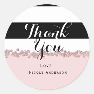 Moderne Roze Roze Goud Zwarte en Witte Streep Ronde Sticker