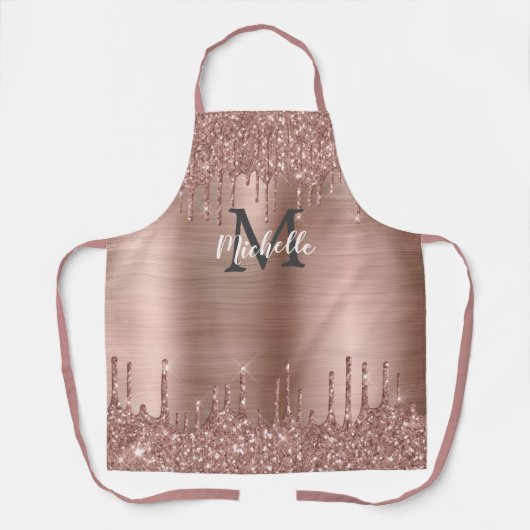 Moderne roze roze goudglitterschijven op maat schort (Voorkant)