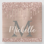 Moderne roze roze goudglitterschijven op maat stenen onderzetter (Voorkant)