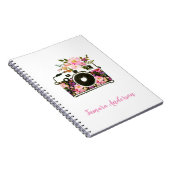 Moderne roze roze goudkleurige Floral camera Notitieboek (Rechterzijde)