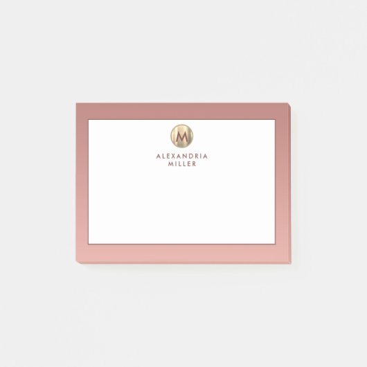 Moderne roze roze goudmonogram post-it® notes (Voorkant)