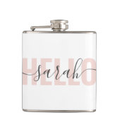 Moderne roze roze Hallo en Jouw naam Heupfles (Voorkant)