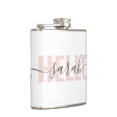 Moderne roze roze Hallo en Jouw naam Heupfles (Rechts)