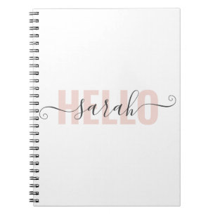 Moderne roze roze Hallo en Jouw naam Notitieboek
