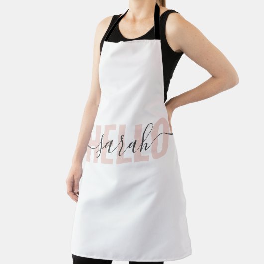 Moderne roze roze Hallo en Jouw naam Schort (Insitu)