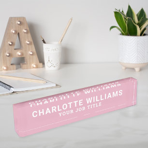 Moderne Roze Roze Kantoor Medewerker Naambordje