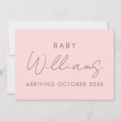 Moderne roze roze minimalistische zwangerschap aankondiging (Voorkant)