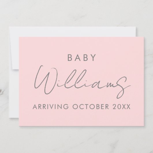 Moderne roze roze minimalistische zwangerschap aankondiging (Voorkant)