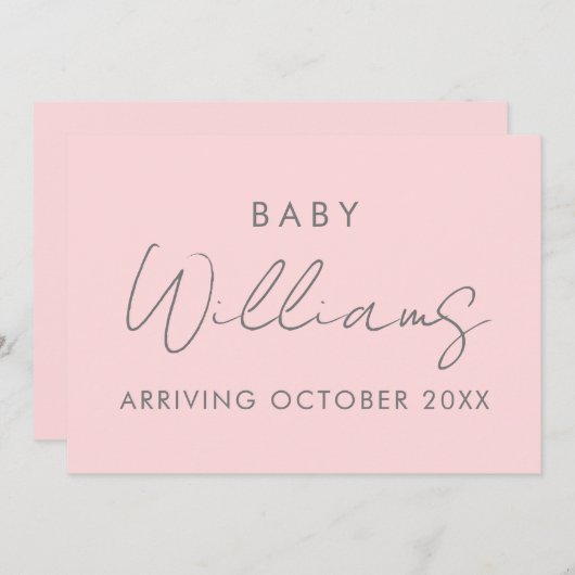 Moderne roze roze minimalistische zwangerschap aankondiging (Voorkant / Achterkant)