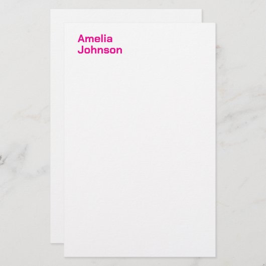 Moderne Roze Roze Naam Minimalistische Professione Briefpapier (Voorkant / Achterkant)