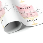 Moderne roze roze rokerpatroon naam Happy 21st Bir Cadeaupapier (Rol Hoek)