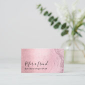 Moderne roze roze roos goudglitter make-up kunsten aanbevelingskaartje (Staand voorkant)