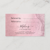 Moderne roze roze roos goudglitter make-up kunsten aanbevelingskaartje (Achterkant)