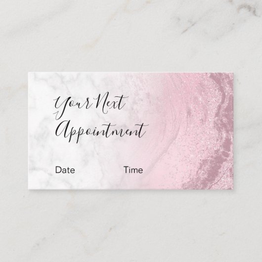 Moderne roze roze roos goudglitter marmer make-up  afsprakenkaartje (Voorkant)