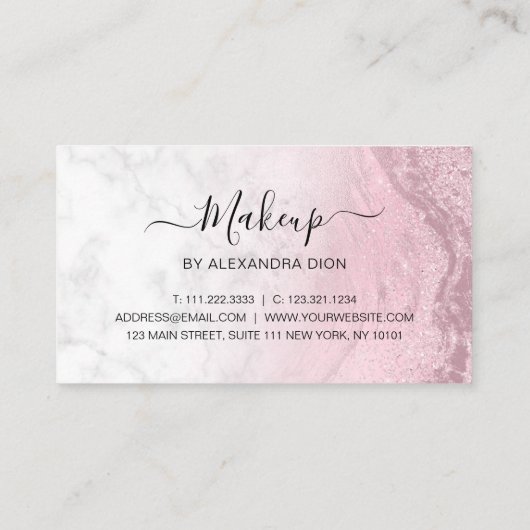 Moderne roze roze roos goudglitter marmer make-up  klantenkaartje (Achterkant)