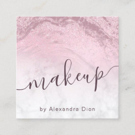 Moderne roze roze roos goudglitter marmer make-up  vierkante visitekaartje