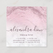 Moderne roze roze roos goudglitter marmer make-up  vierkante visitekaartje (Achterkant)
