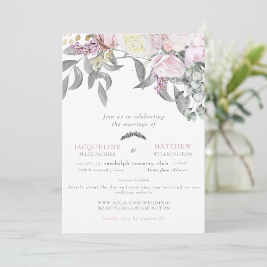 Moderne roze roze roze en grijze eucalyptus websit kaart (Staand voorkant)