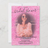 Moderne roze roze roze glitter foto-vrijgezellenfe kaart (Voorkant)