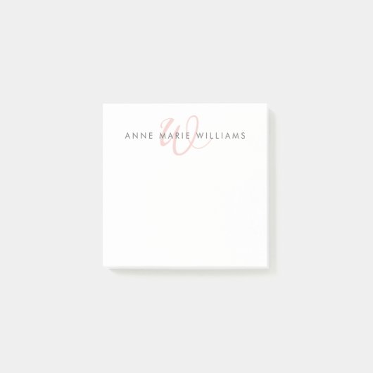 Moderne Roze Roze Schreef Monogram Post-it® Notes (Voorkant)